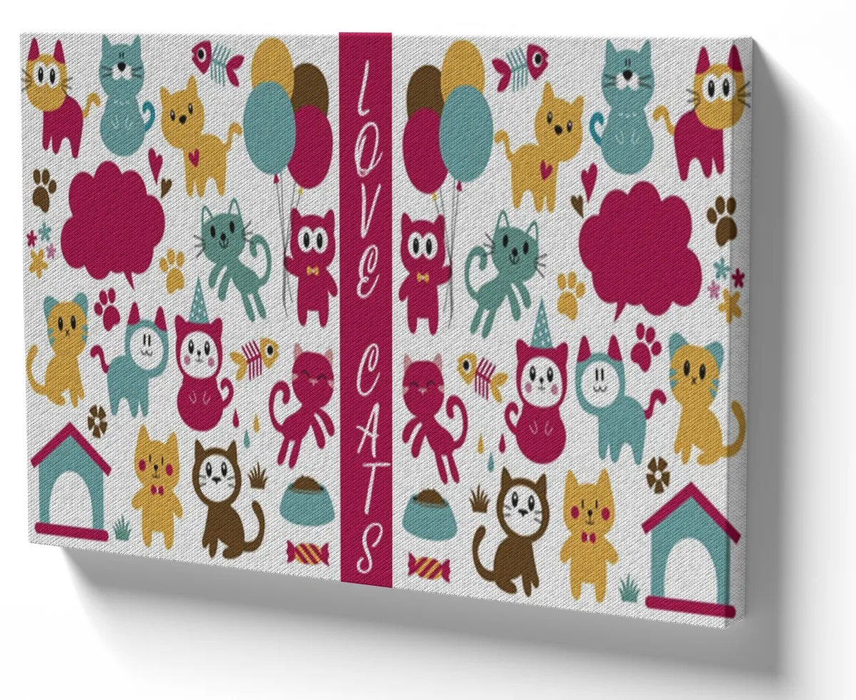 Quadro decorativo tela Love Cats gato gatinho color Imagem