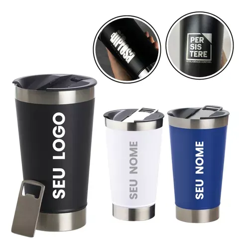 Copo Térmico Inox Tampa Abridor Cerveja Gelada PERSONALIZADO Imagem