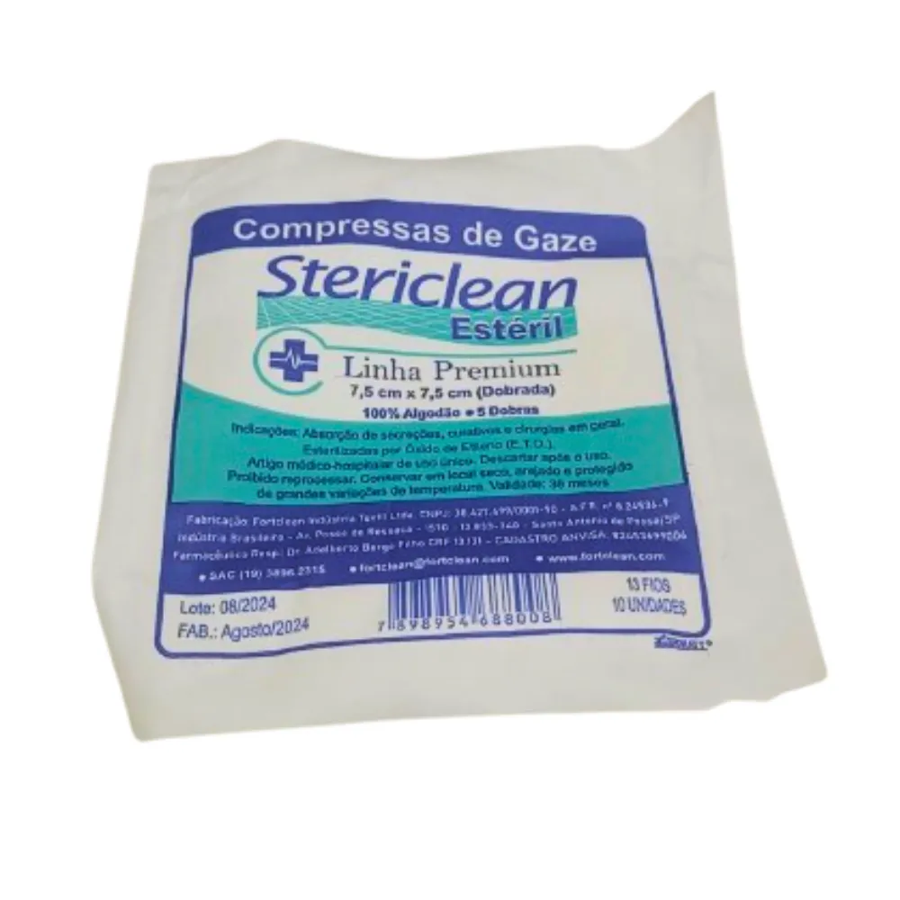 Gaze 13 Fios Esteril 7,5 X 7,5 cm STERICLEAN Imagem