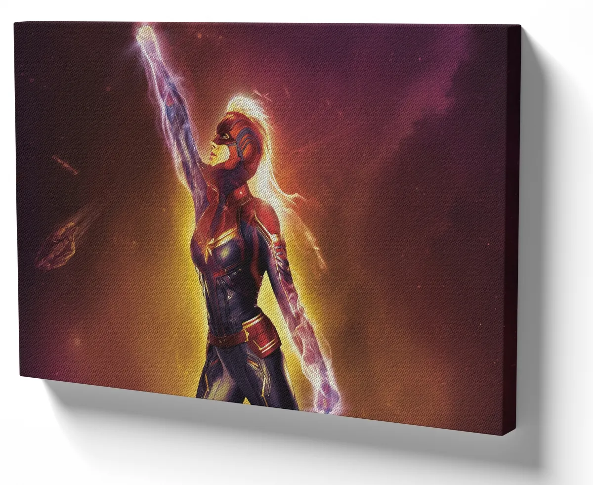 Quadro decorativo tela Capitã Marvel voando Imagem