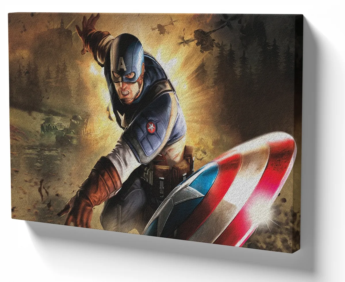 Quadro decorativo tela Capitão America escudo gerra
