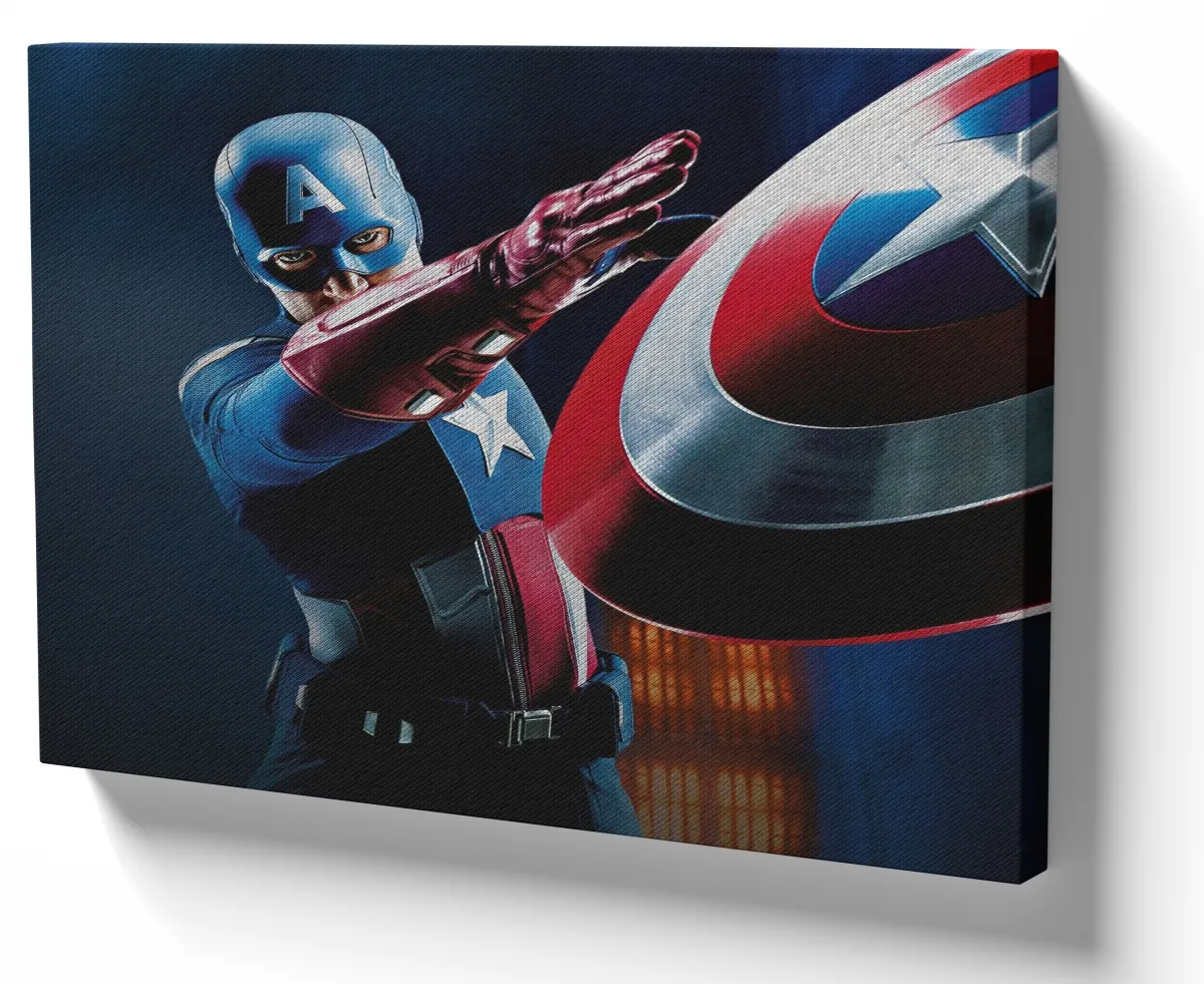 Quadro decorativo tela Capitão América jogando escudo
