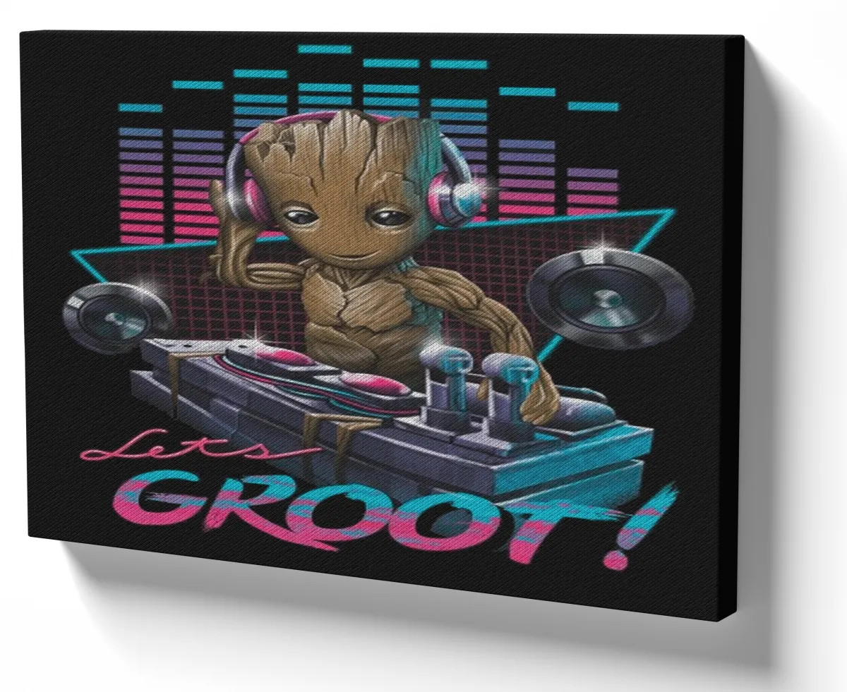 Quadro decorativo tela groot musica dj marvel guardioes