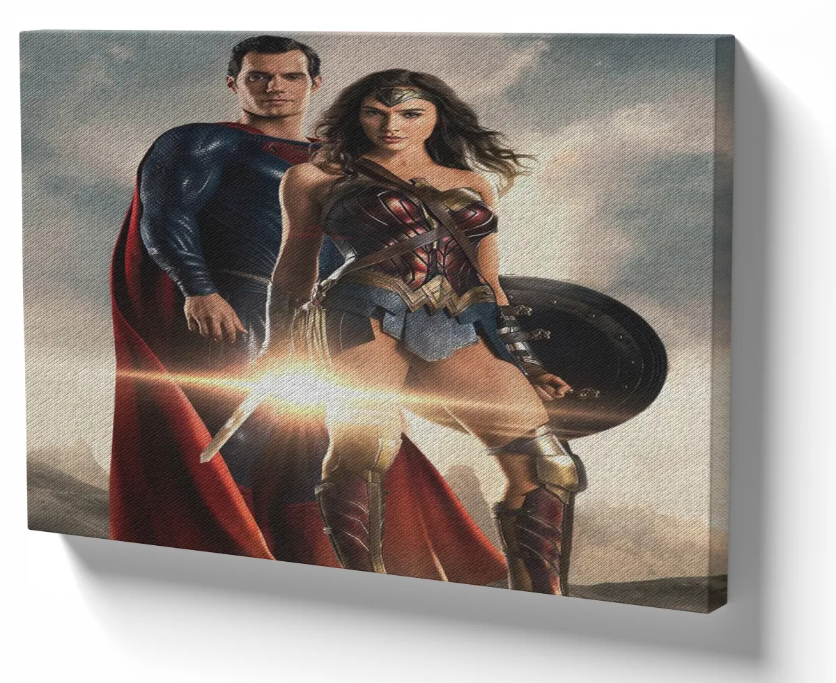 Quadro decorativo tela Superman e Mulher Maravilha Imagem