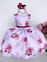 Vestido Floral Marsala Miss Cherry + Tiara Brinde