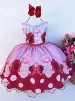 Vestido Floral Marsala Organza Miss Cherry + Laço Brinde
