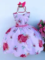 Vestido Floral Rosa Envelope Miss Cherry + Tiara  Brinde