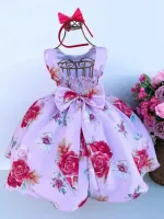 Vestido Floral Rosa Envelope Miss Cherry + Tiara  Brinde - Foto 2