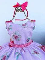 Vestido Floral Rosa Envelope Miss Cherry + Tiara  Brinde - Foto 3