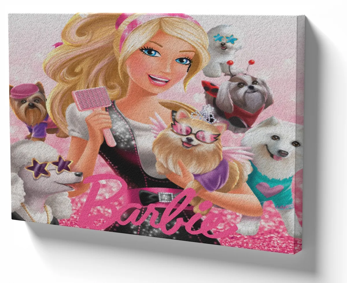 Quadro decorativo tela Barbie cachorros