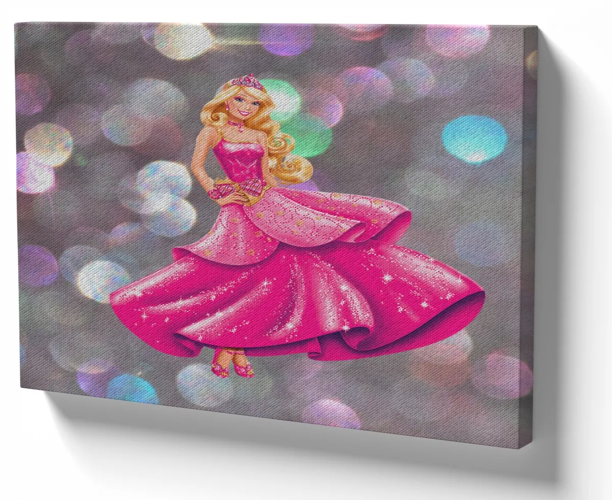 Quadro decorativo tela Barbie vestido rosa Imagem