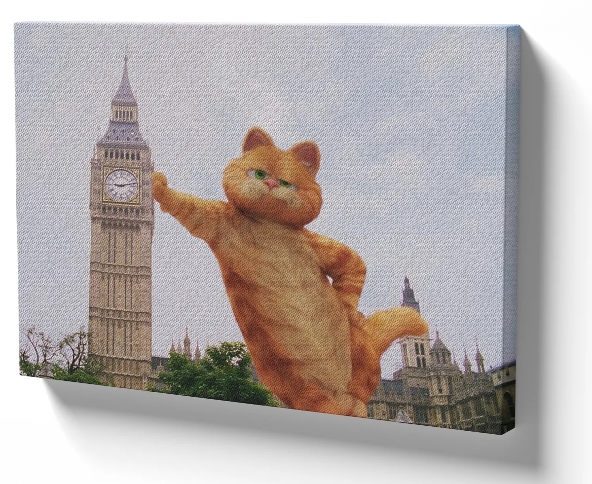 Quadro decorativo tela Garfield relógio gato felino