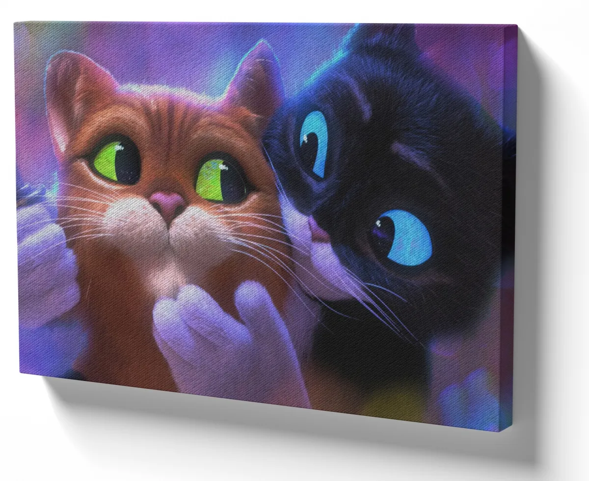 Quadro decorativo tela Gato de Botas e Kitty