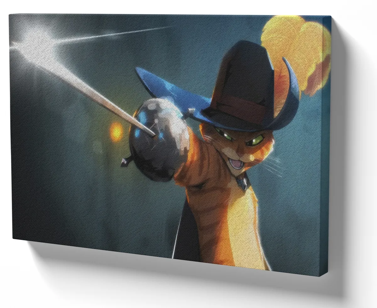 Quadro decorativo tela Gato de Botas lutando morte Imagem