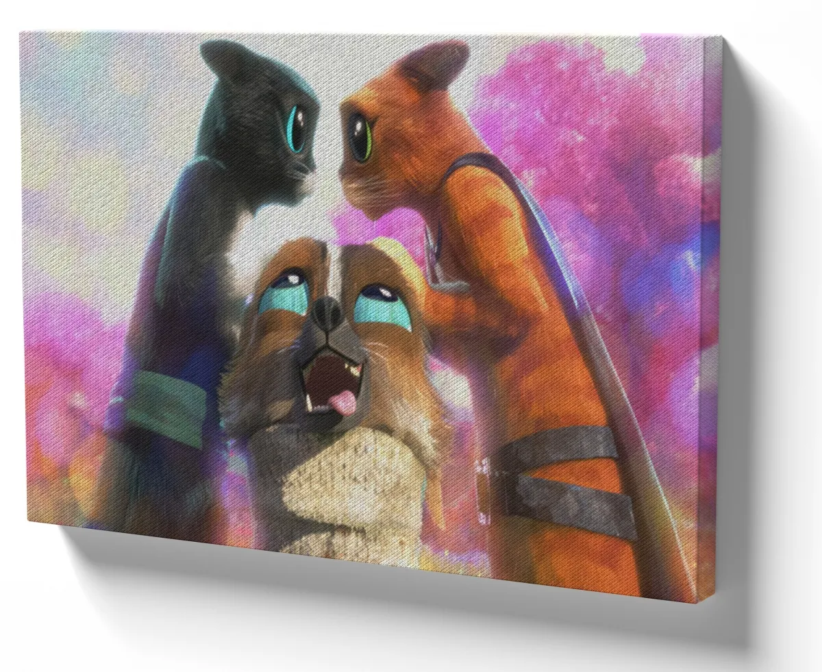 Quadro decorativo tela Gato de Botas Kitty e Perrito