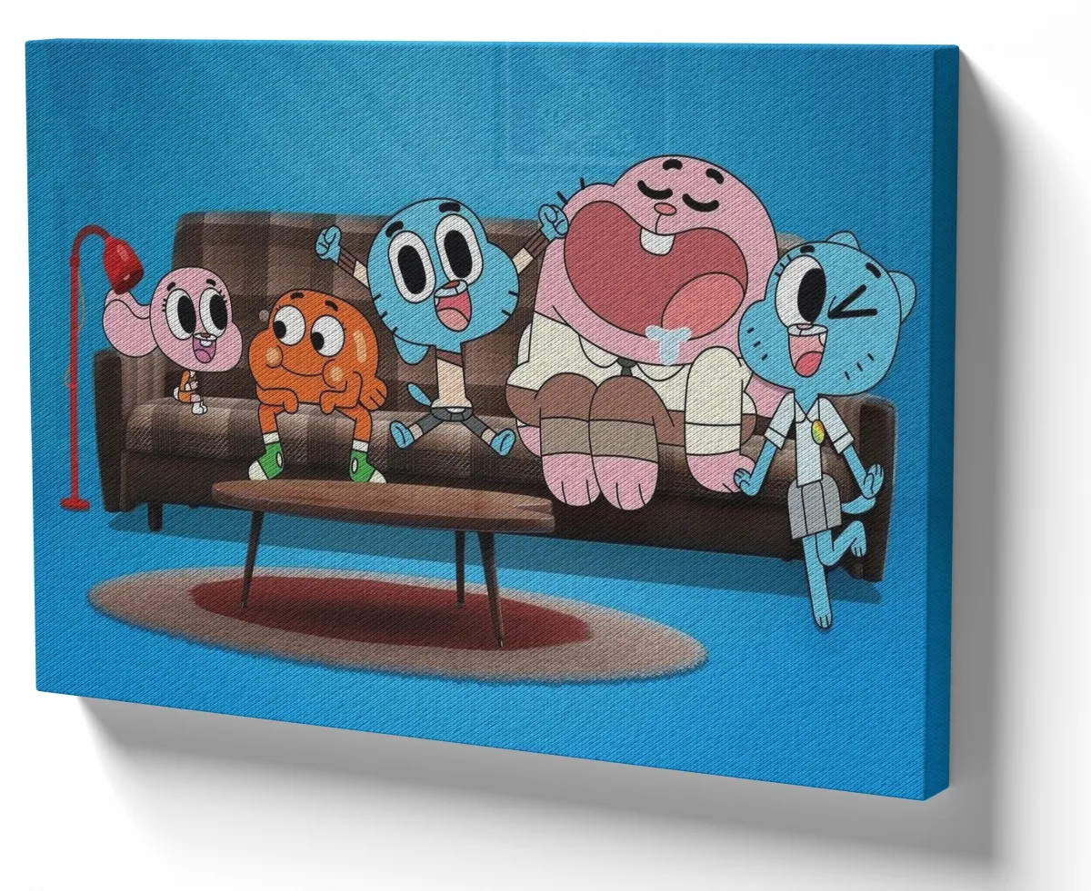 Quadro decorativo tela Gumball Família sofá desenho