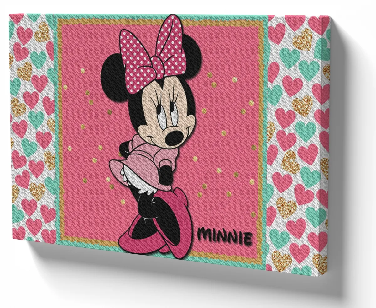 Quadro decorativo tela Minnie rosa corações mickey Imagem