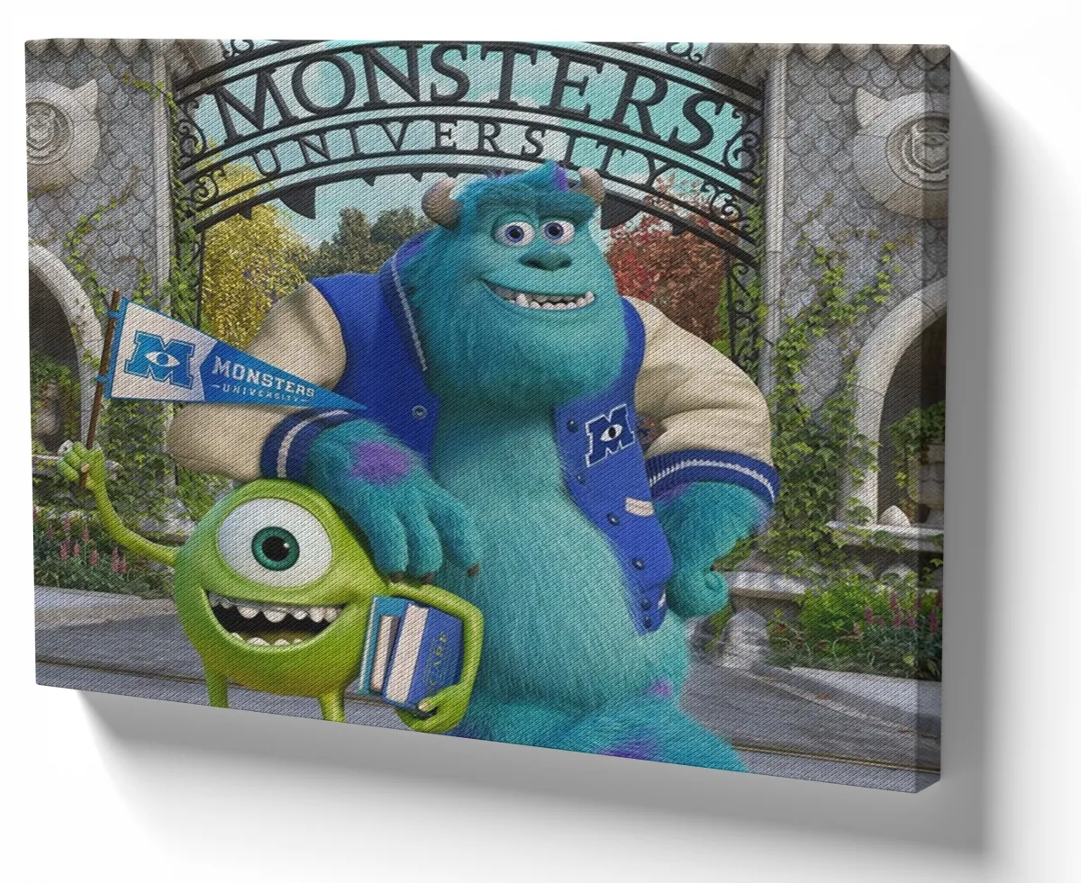 Quadro decorativo tela Monstros SA University bandeirinha