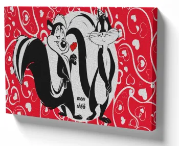 Quadro decorativo tela Pepe le pew gambá gata corações
