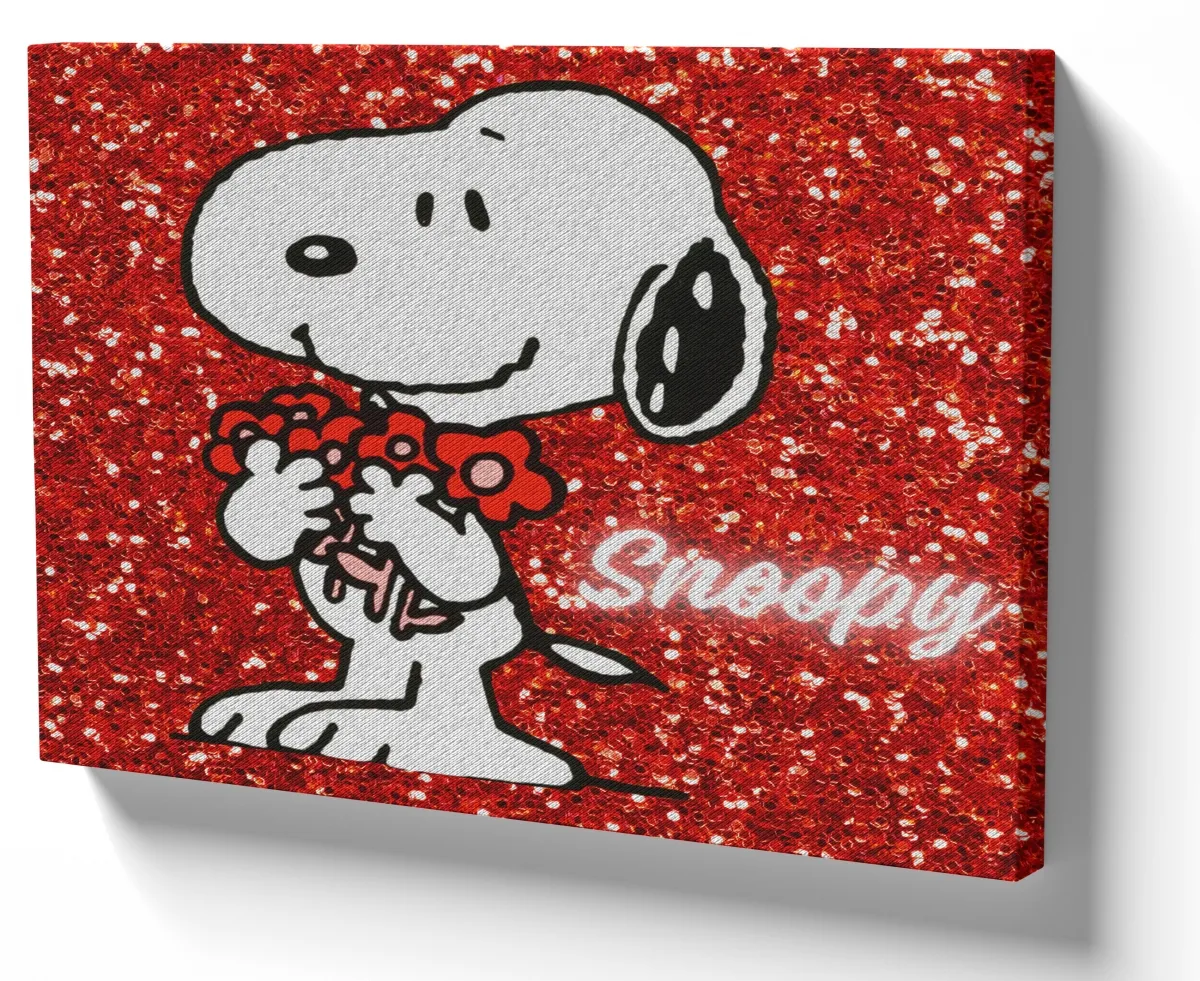 Quadro decorativo tela Snoopy flores