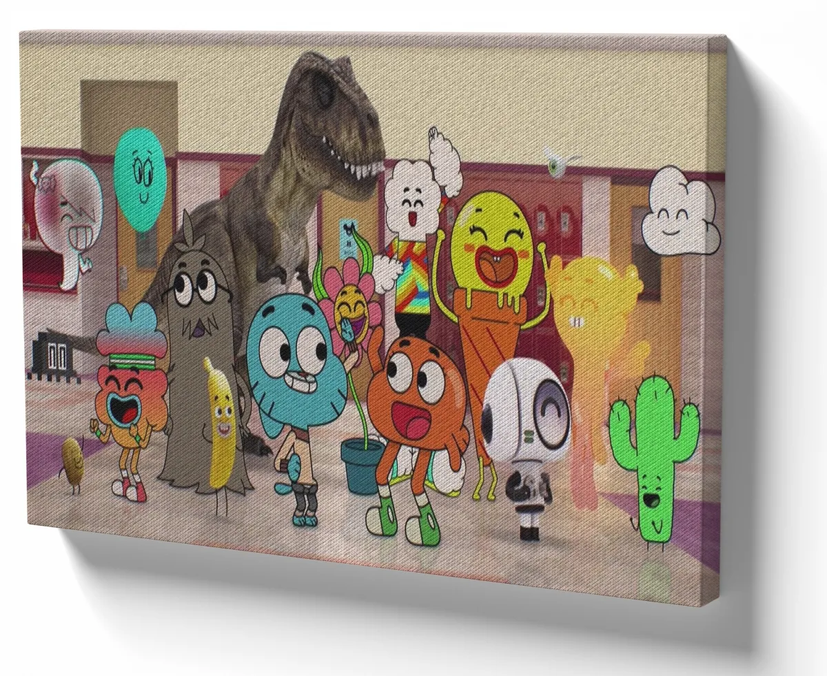 Quadro decorativo tela Turma Gumball dinossauro rex
