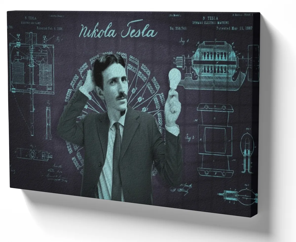 Quadro decorativo tela Nikola Tesla lâmpada