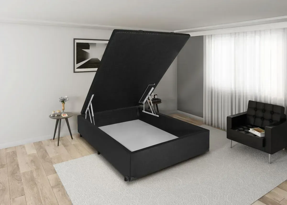 base baú casal Premium 1,38 Blindada Acartonado 38 cm + 5 cm pés   Bioflex Imagem