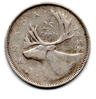 Canadá - 1953 - 25 Cents - Prata .800 - Aprox. 5,83g - 23,8mm Imagem