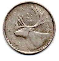 Canadá - 1953 - 25 Cents - Prata .800 - Aprox. 5,83g - 23,8mm