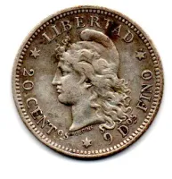 Argentina - 1883 - 20 Cents - Prata .900 - Aprox. 5g - 23mm - Foto 2