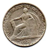 Uruguai - 1930 - 20 Cents - Comemorativa Centenário da Constituição - Prata .800 - Aprox. 5g - 25mm