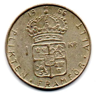Suécia - 1966 - 1 Krona - Prata .400 - Aprox. 7g - 25mm Imagem