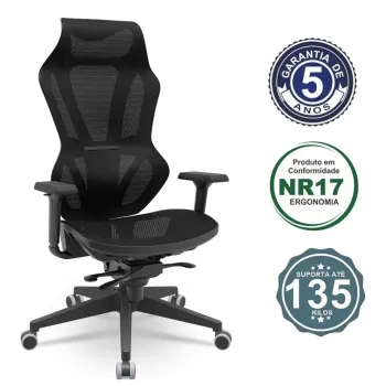 Cadeira Multiregulável NR17 Gamer Vizon Assento e Encosto em Tela Phoenix Mecanismo Slider Sincronizado Piramidal e Braços 3D