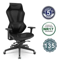 Cadeira Multiregulável NR17 Gamer Vizon Assento e Encosto em Tela Phoenix Mecanismo Slider Sincronizado Piramidal e Braços 3D