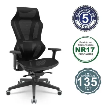 Cadeira Multiregulável NR17 Game Vizon Assento e Encosto em Tela Phoenix Mecanismo Sincronizado Piramidal e Braços 3D