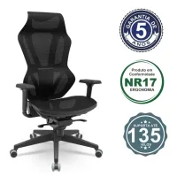  Cadeira Multiregulável NR17 Game Vizon Assento e Encosto em Tela Phoenix Mecanismo Sincronizado Base Piramidal e Braços 3D