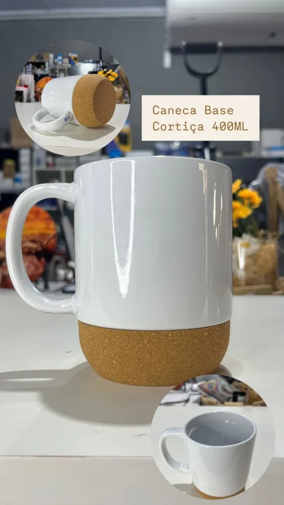 CANECA 400ML BRANCA BASE CORTIÇA Imagem