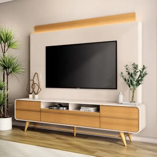 Home Theater até 85? Nobre Off White/Cinamono – HB MÓVEIS Imagem