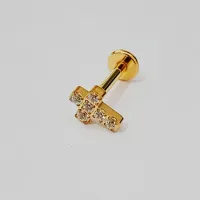 Labret em Titânio PVD DOURADO 1.2mm - CRUZ com PEDRAS -ROSCA INTERNA  TIT20 - Foto 3