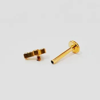 Labret em Titânio PVD DOURADO 1.2mm - CRUZ com PEDRAS -ROSCA INTERNA  TIT20 - Foto 2