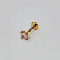 Labret em Titânio PVD DOURADO 1.2mm - SQUARE com PEDRA ROSA 3mm  TIT10 - Foto 3