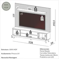 Painel + Rack até 75? Aurora TB343F Off White/Freijó – DALLA COSTA - Foto 2