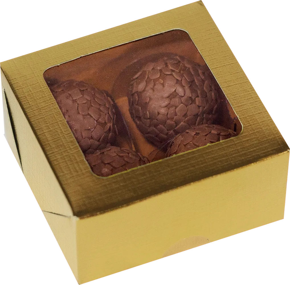 Caixa Laminada Ouro com visor para 4, 6,10,20 doces - Pct c/ 10 unidades