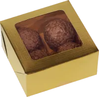 Caixa Laminada Ouro com visor para 4, 6,10,20 doces - Pct c/ 10 unidades