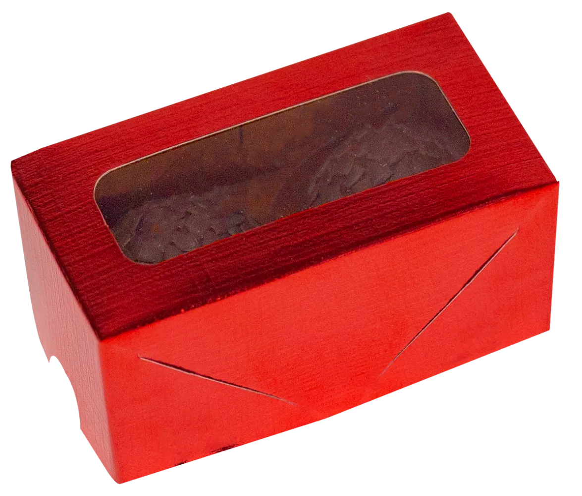 Caixa laminada  vermelha com visor para 2, 6, 8 doces - Pct c/ 10 unidades Imagem