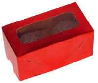Caixa laminada  vermelha com visor para 2, 6, 8 doces - Pct c/ 10 unidades