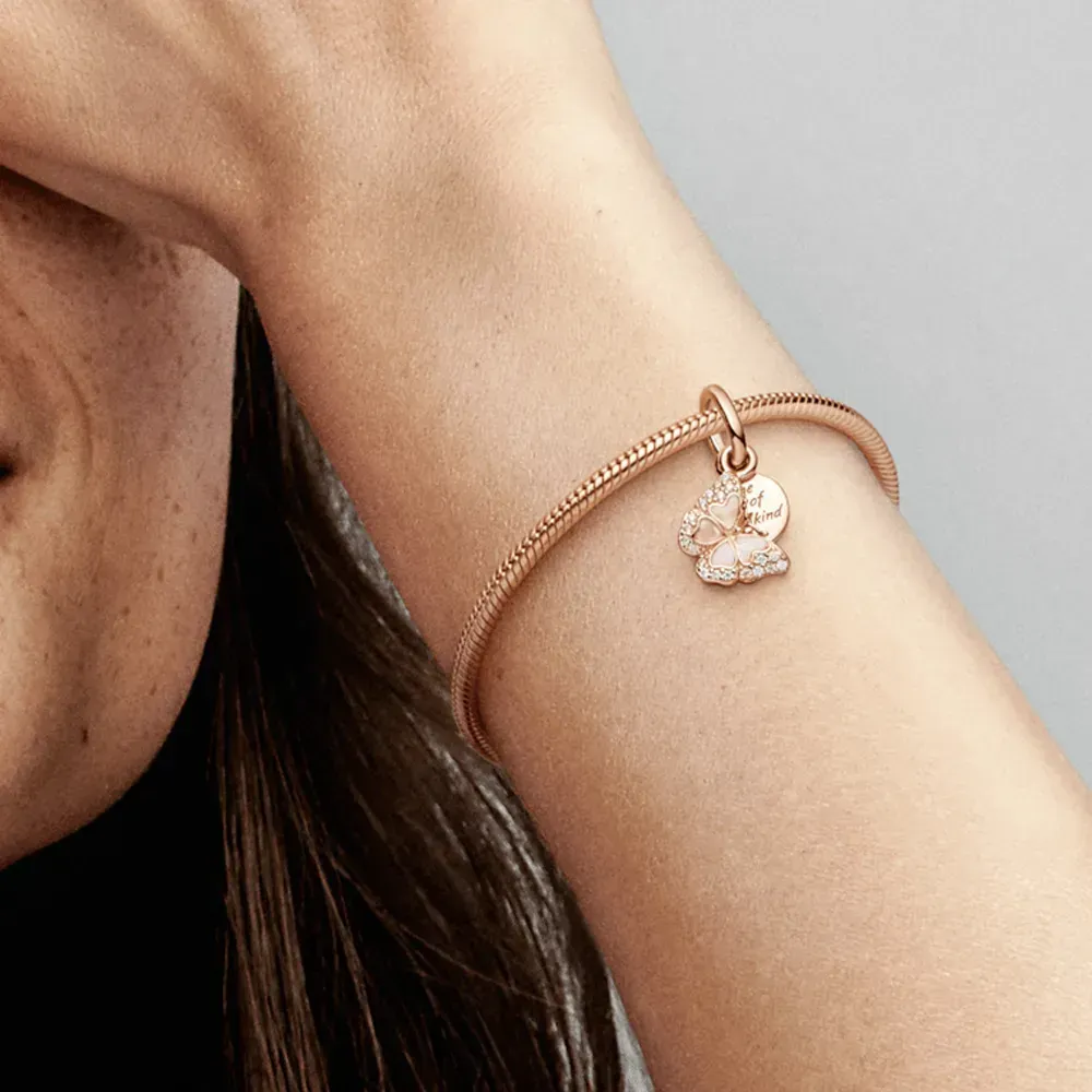 Berloque pendente duplo borboleta rose vazada– em Prata925