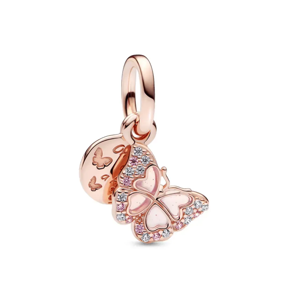 Berloque pendente duplo borboleta rose vazada– em Prata925 Imagem