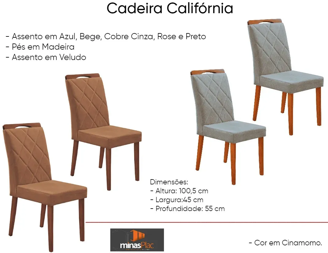 Cadeiras California conjunto 2 Unidades Toda madeira tecido veludo Las Vegas Imagem