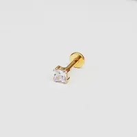 Labret em Titânio PVD DOURADO 1.2mm - SQUARE com PEDRA BRANCA 3mm  TIT10 - Foto 3